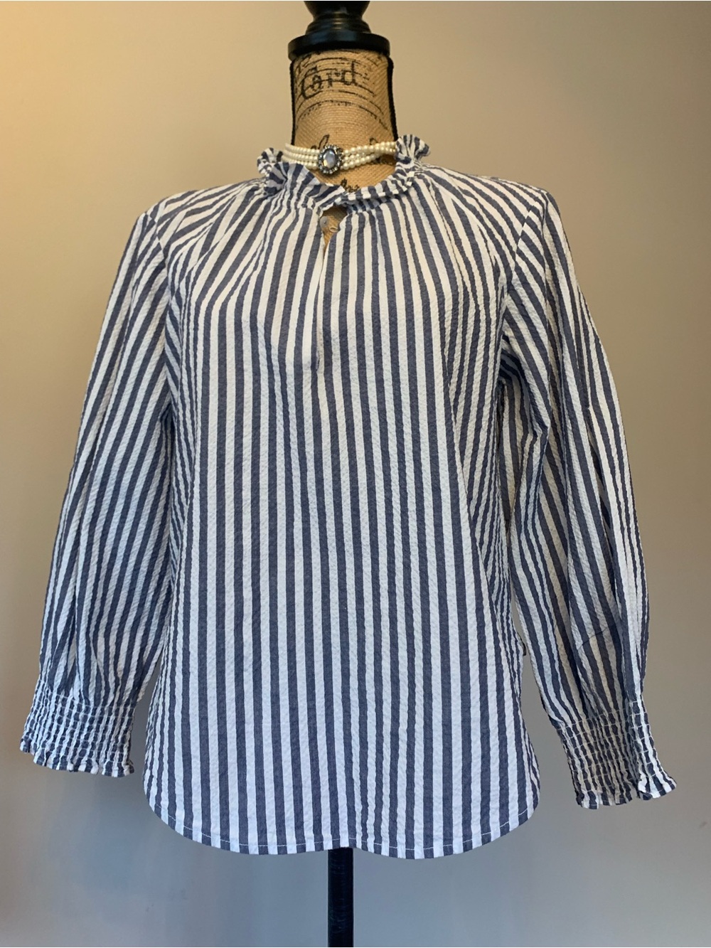 VERONICA BEARD Calisto blue Striped Ruffle collar cotton blend shirt size SM
